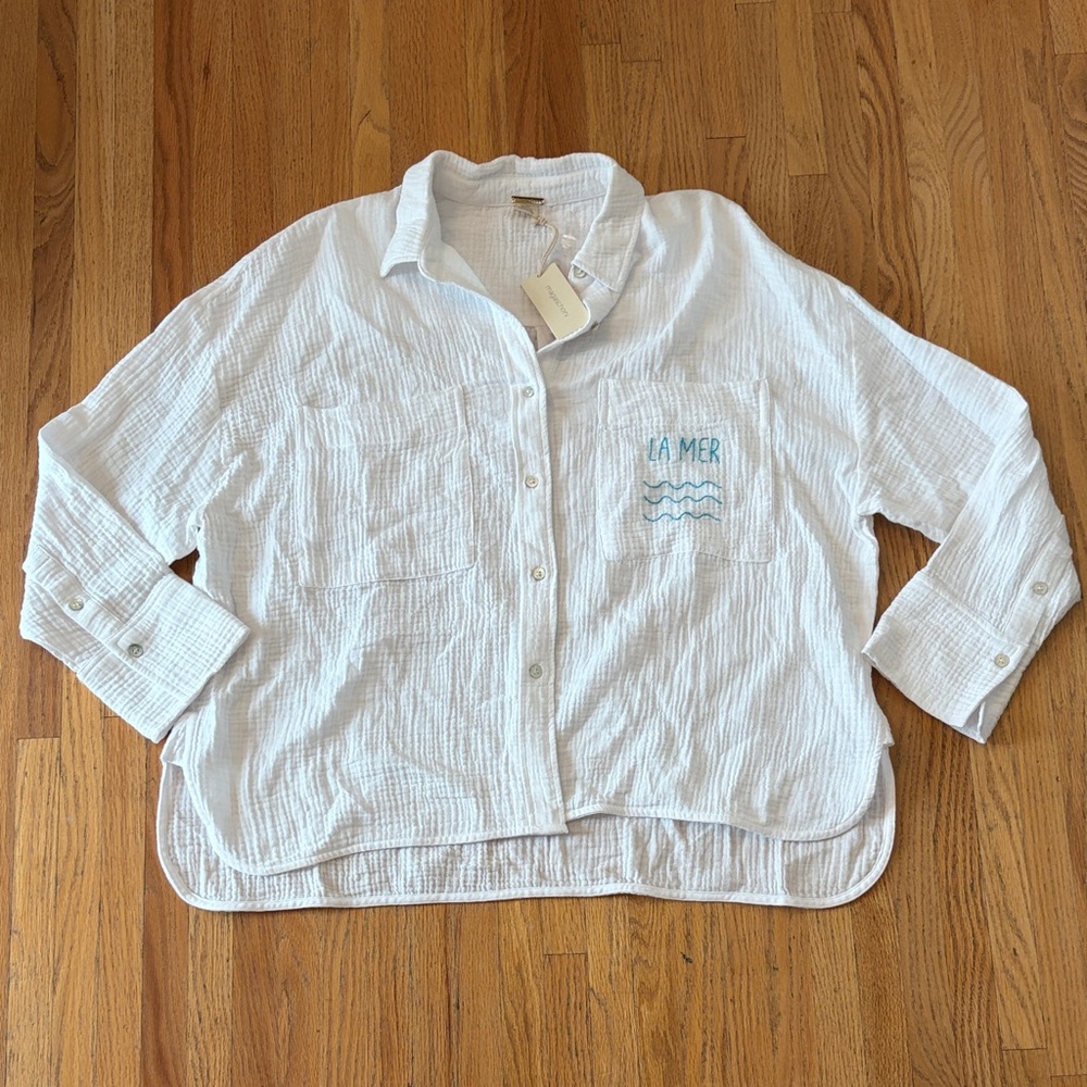Magaschoni White Gauze Button-Down Shirt - Picture 1 of 4